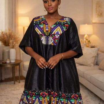 Long black brocade and African print  combination