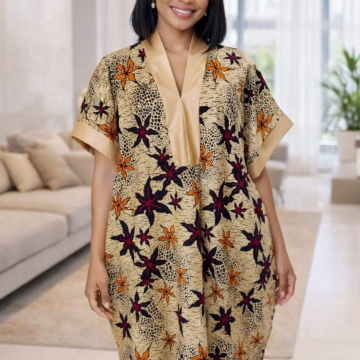 Brown cotton & satin fabric combination