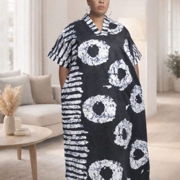 Long black and white print dress 